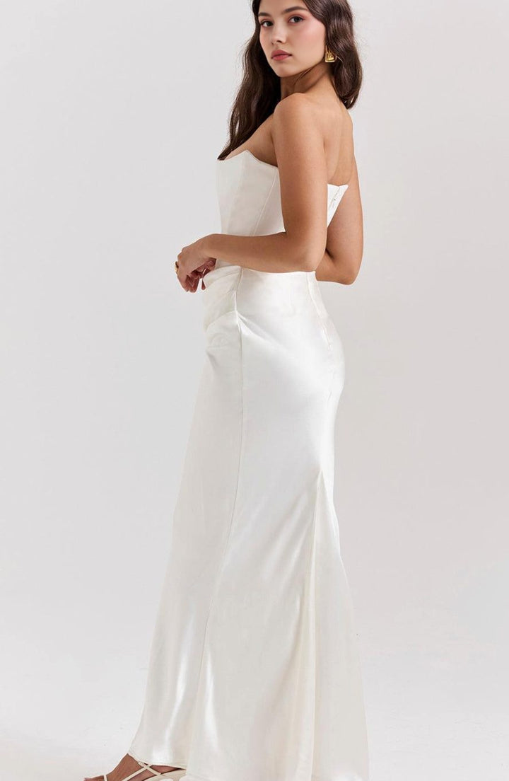 Women's Strapless Draped Satin Maxi Gown