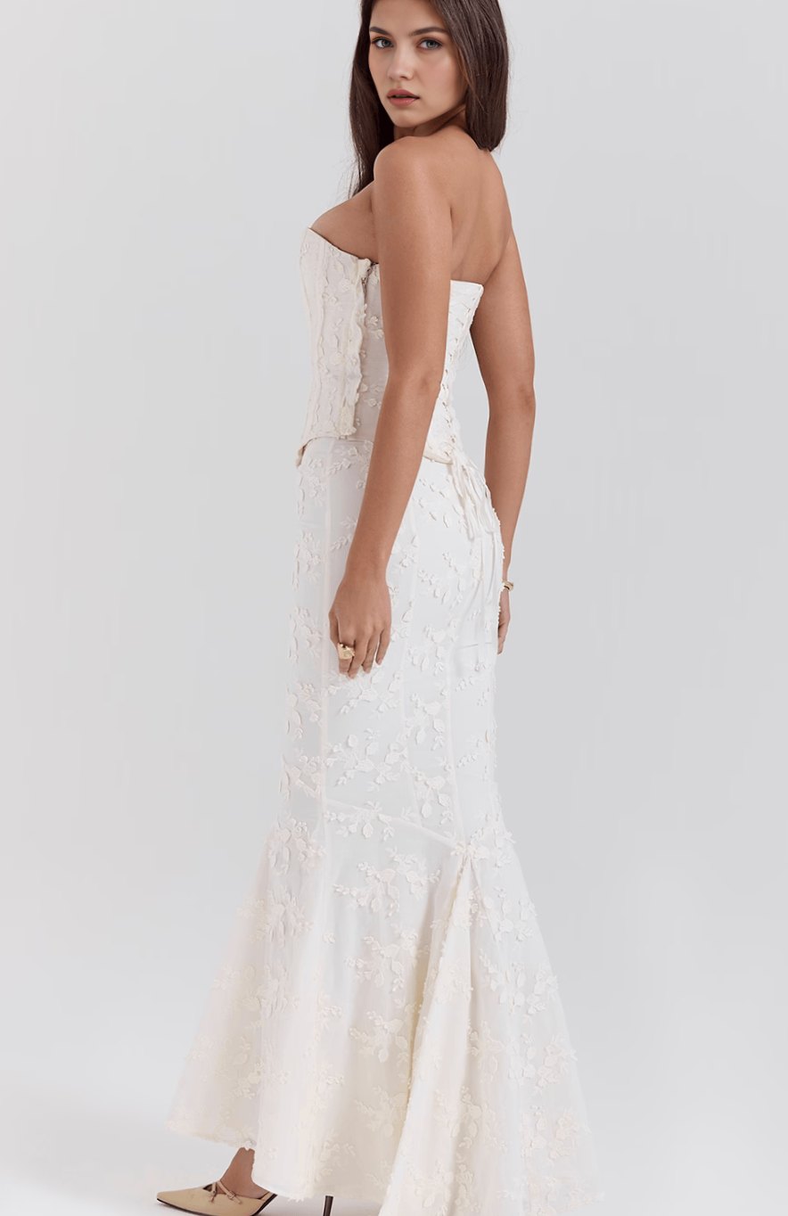 Women's Strapless Floral Embroidered Corset Bloom Gown