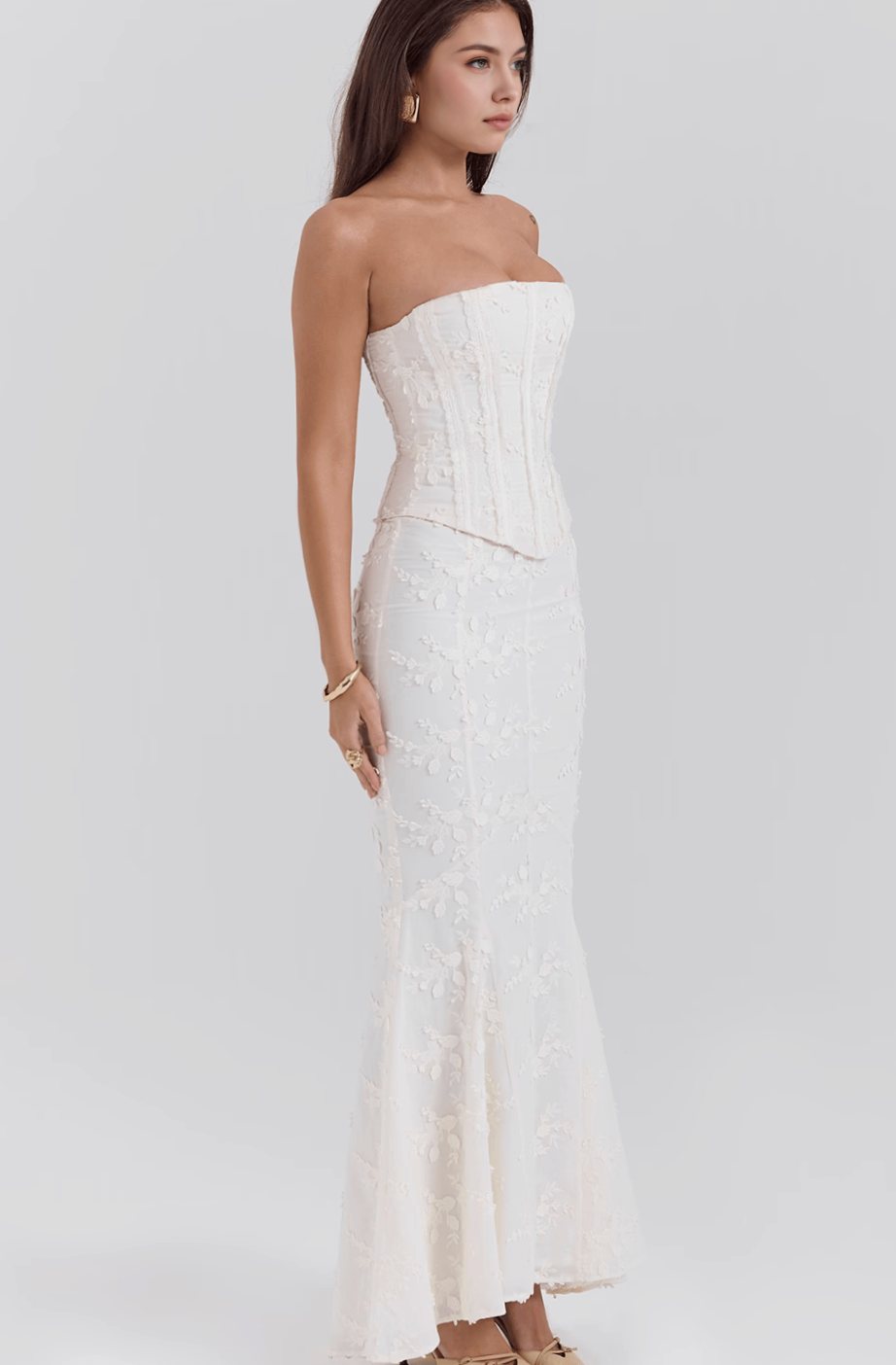 Women's Strapless Floral Embroidered Corset Bloom Gown