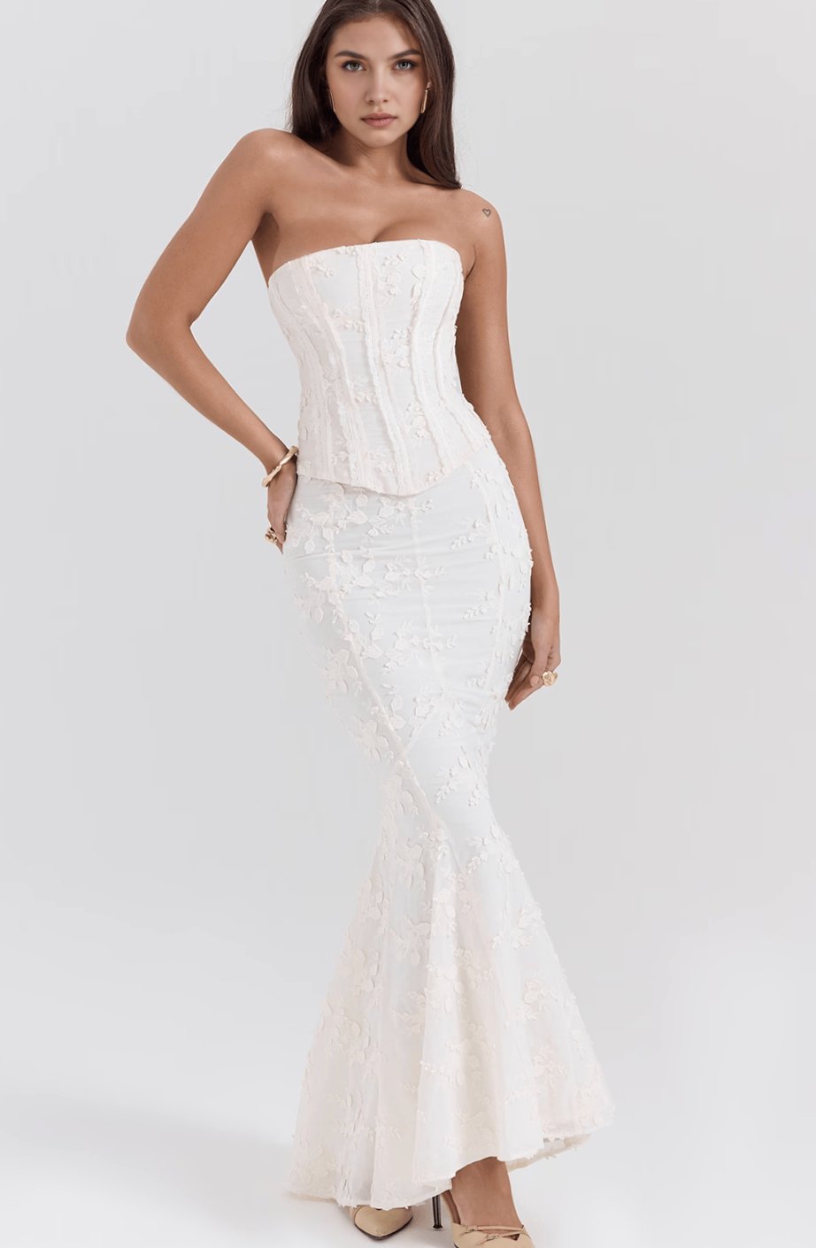 Women's Strapless Floral Embroidered Corset Bloom Gown