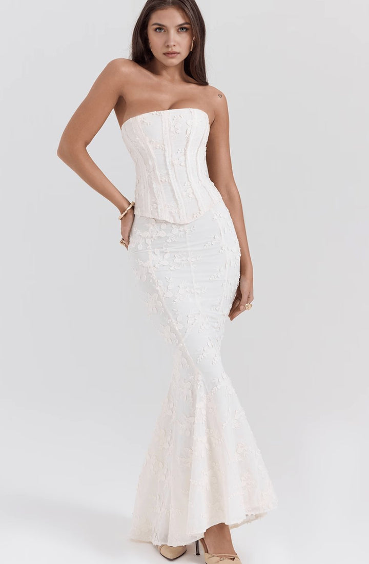 Women's Strapless Floral Embroidered Corset Bloom Gown