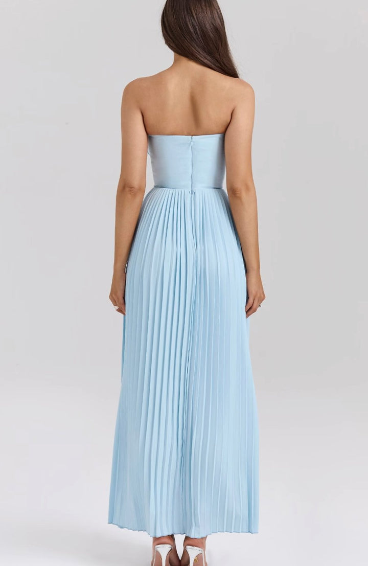 Women's Strapless Pleated-Skirt Structured Bodice Midi Dress