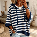 Sophia | Women's Striped Hooded Poncho Knit Sweater