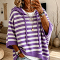 Sophia | Women's Striped Hooded Poncho Knit Sweater Oversized Fit, Purple