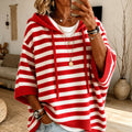Aria | Women's Striped Hooded Poncho Knit Sweater Oversized Fit, Red