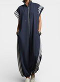 Isabella | Women's Striped-Trim Zip-Neck Relaxed Maxi Jumpsuit