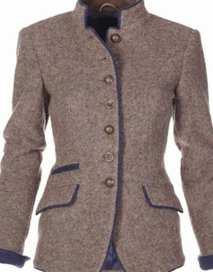 Women's Structured Button-Front Stand-Collar Wool Blazer