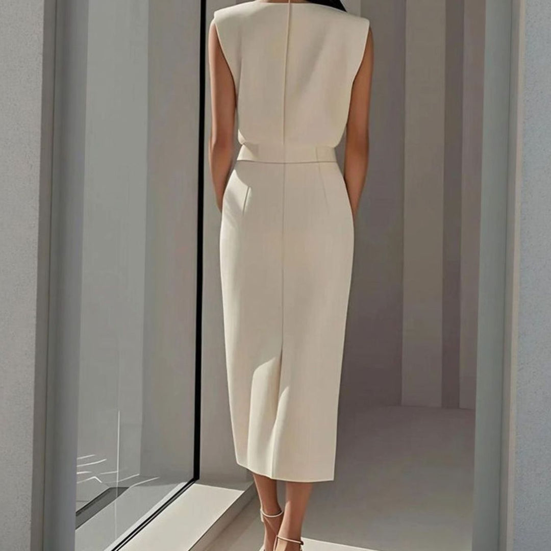 Women's Structured Side-Button Slit Midi Dress