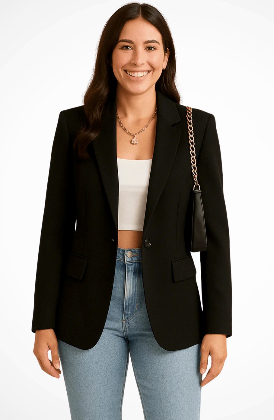 Women's Structured Single-Button Fitted Blazer - Black