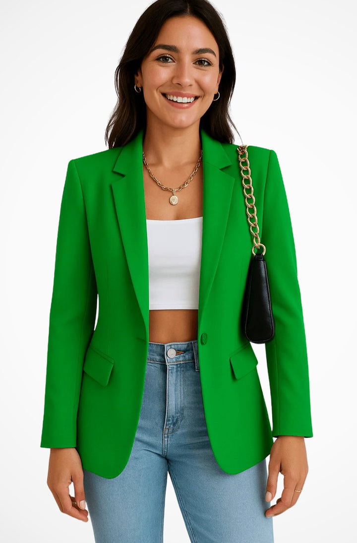 Women's Structured Single-Button Fitted Blazer - Green