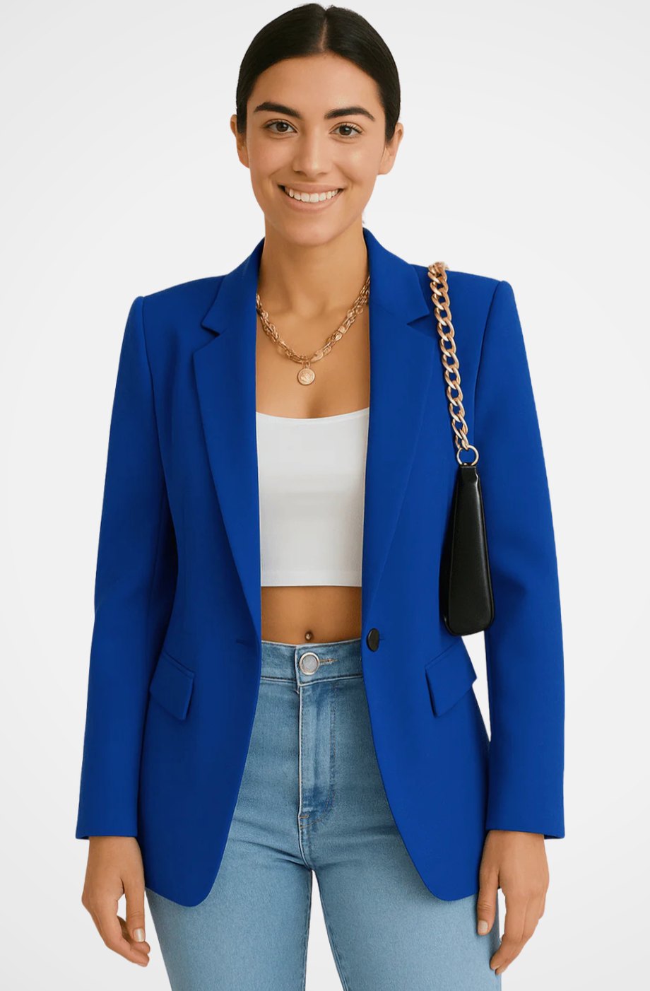 Women's Structured Single-Button Fitted Blazer - Blue
