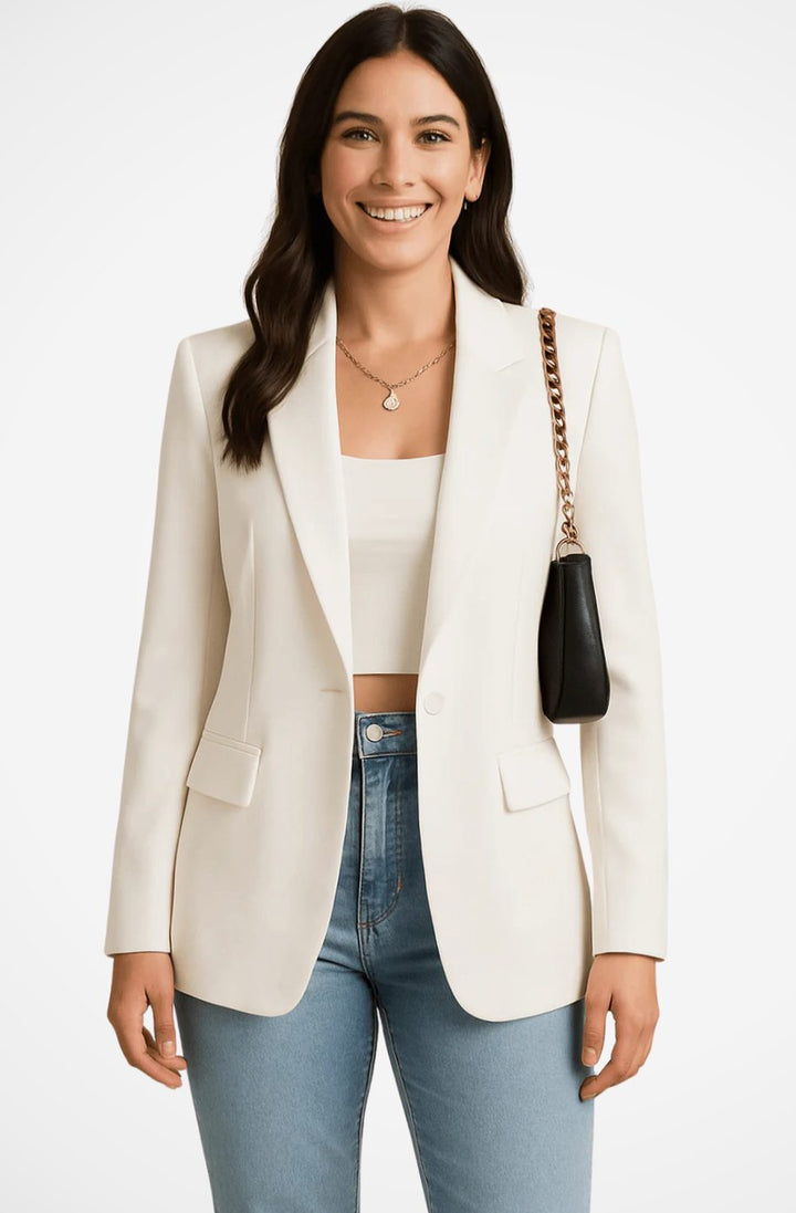 Women's Structured Single-Button Fitted Blazer - White