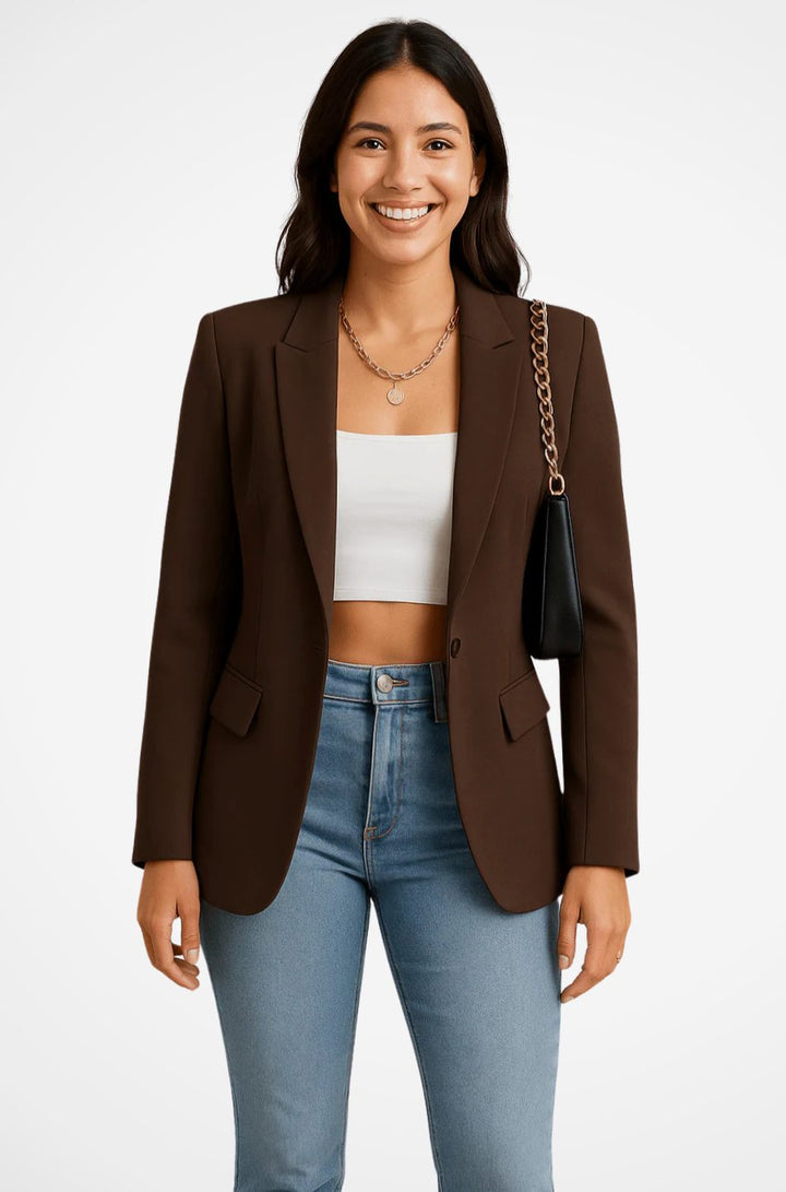 Women's Structured Single-Button Fitted Blazer - Brown