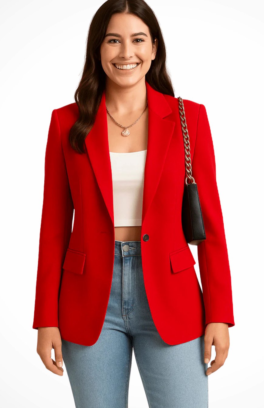 Women's Structured Single-Button Fitted Blazer - Red