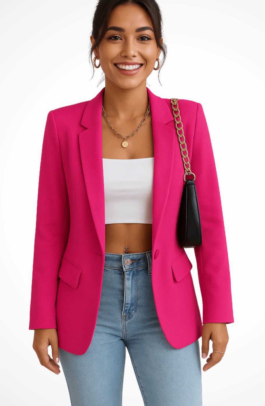 Women's Structured Single-Button Fitted Blazer - Pink