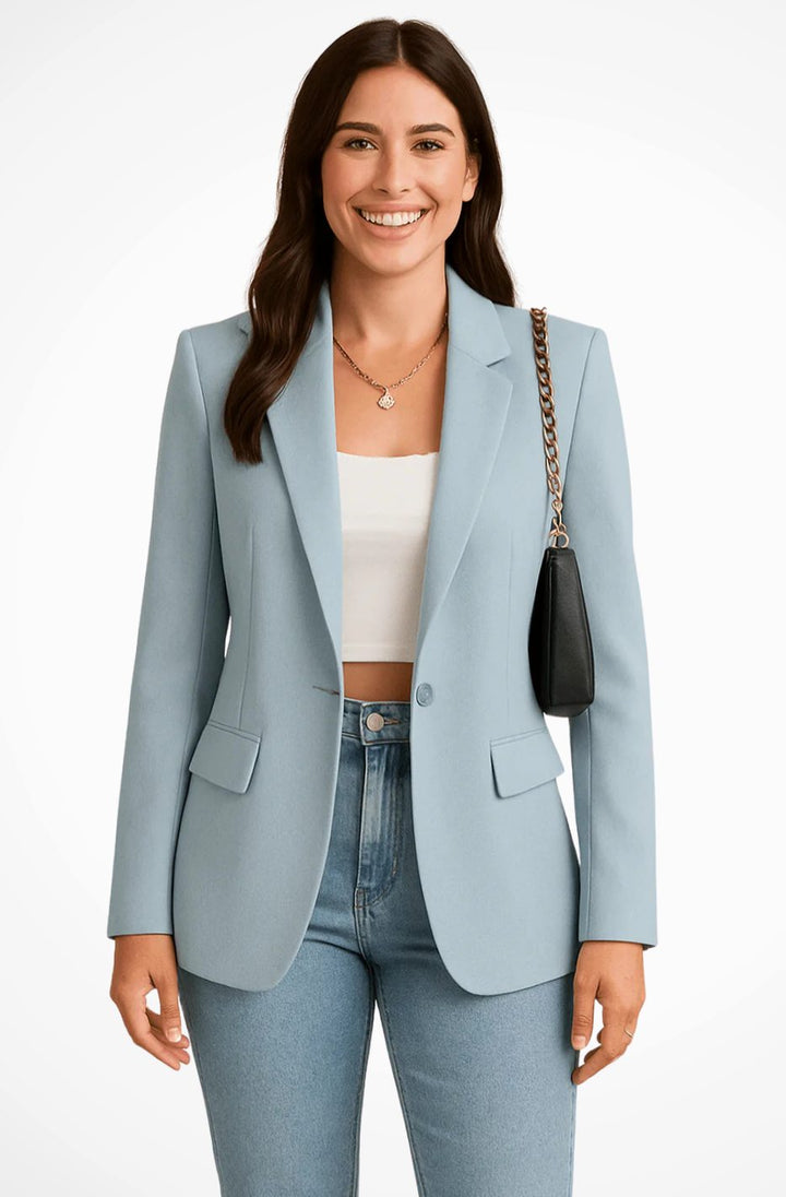 Women's Structured Single-Button Fitted Blazer - Light Blue