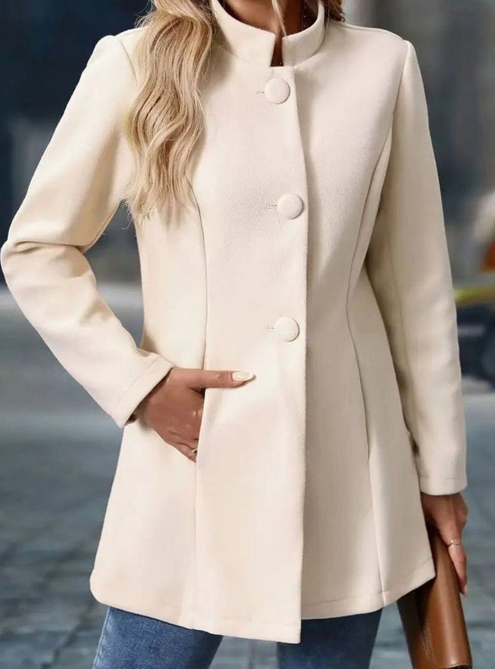 Women's Structured Stand-Collar Button-Front Blazer Coat