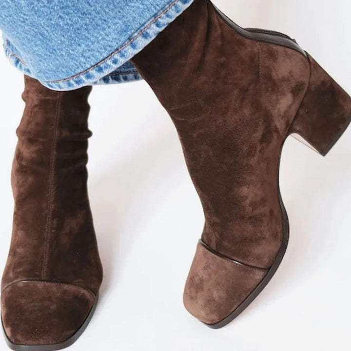 Women's Suede Block-Heel Leopard-Cap-Toe Ankle Boots