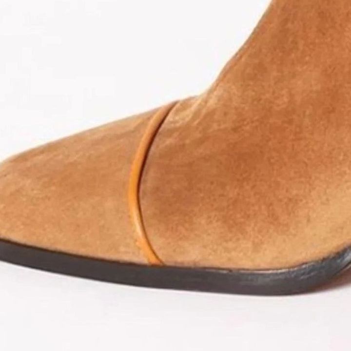Women's Suede Block-Heel Leopard-Cap-Toe Ankle Boots
