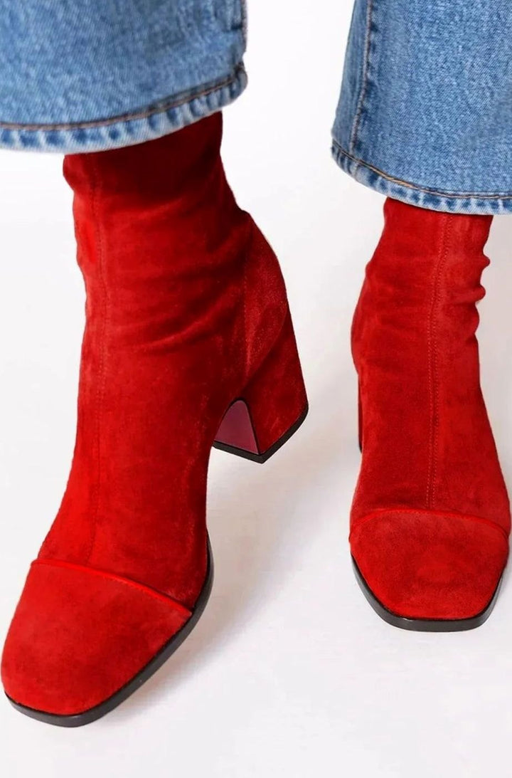 Women's Suede Block-Heel Leopard-Cap-Toe Ankle Boots