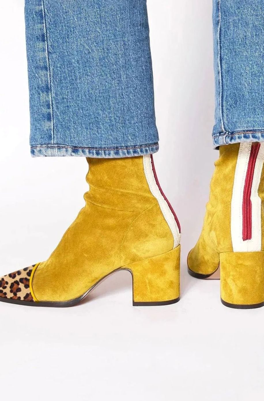 Women's Suede Block-Heel Leopard-Cap-Toe Ankle Boots