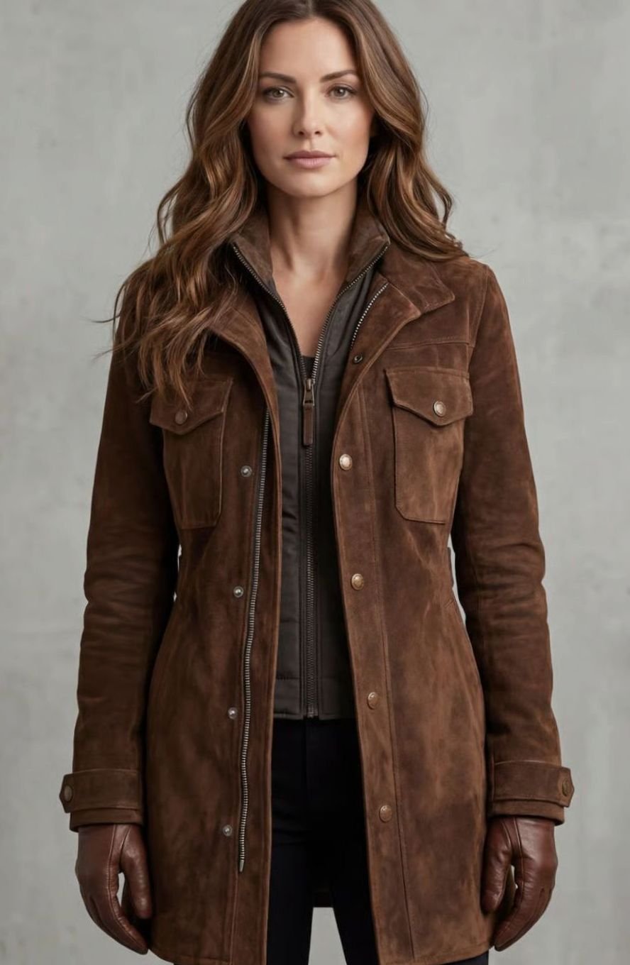 Women's Suede Longline Snap-Front Coat