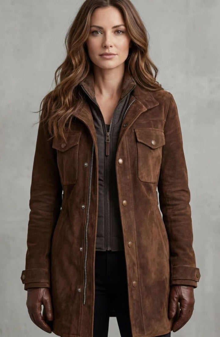 Women's Suede Longline Snap-Front Coat