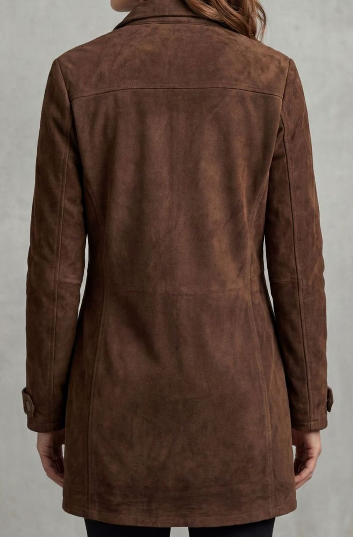 Women's Suede Longline Snap-Front Coat