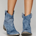 Eleanor | Women's Suede Low-Heel Western Cowboy Ankle Boots, Blue