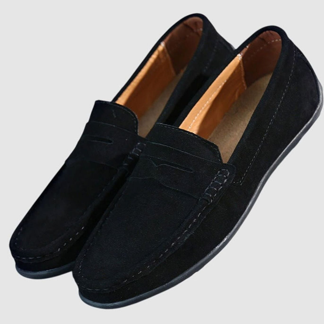 Women's Suede Slip-On Penny Loafers Orthopedic Cushioned - Black