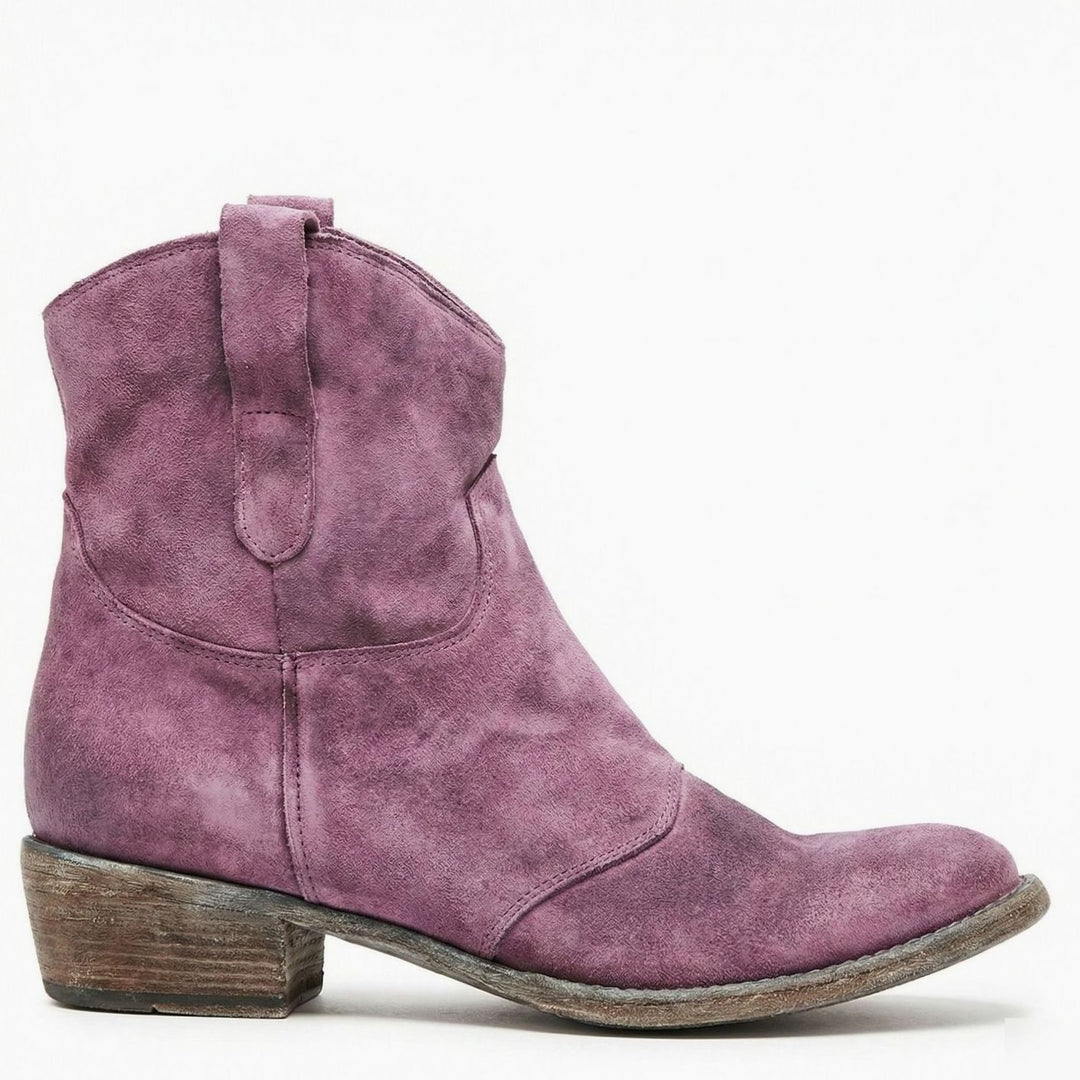 Women's Suede Western Ankle Cowboy Boots Side-Zip - Purple