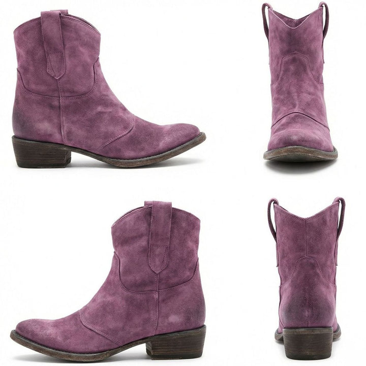 Women's Suede Western Ankle Cowboy Boots Side-Zip