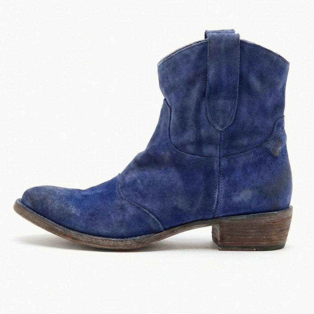 Women's Suede Western Ankle Cowboy Boots Side-Zip