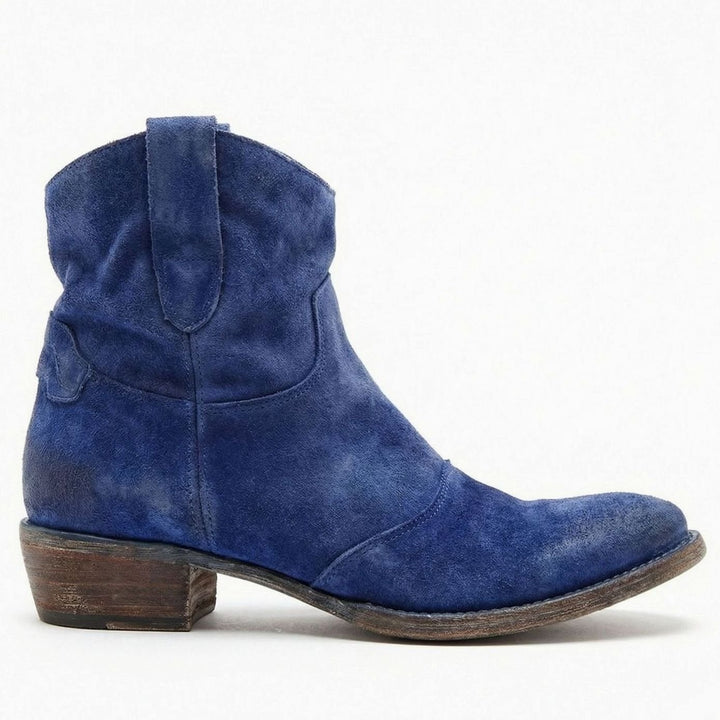 Women's Suede Western Ankle Cowboy Boots Side-Zip - Blue