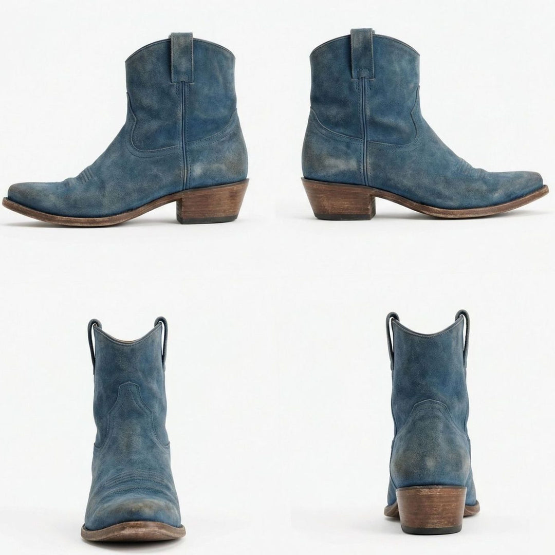 Women's Suede Western Ankle Cowboy Boots Side-Zip