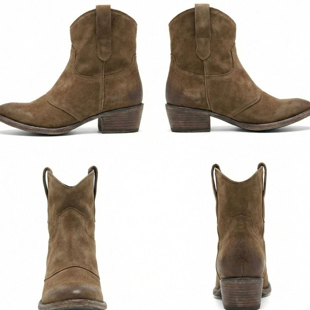 Women's Suede Western Ankle Cowboy Boots Side-Zip
