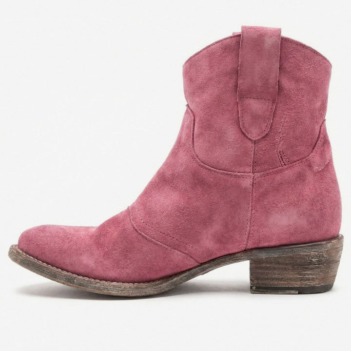 Women's Suede Western Ankle Cowboy Boots Side-Zip