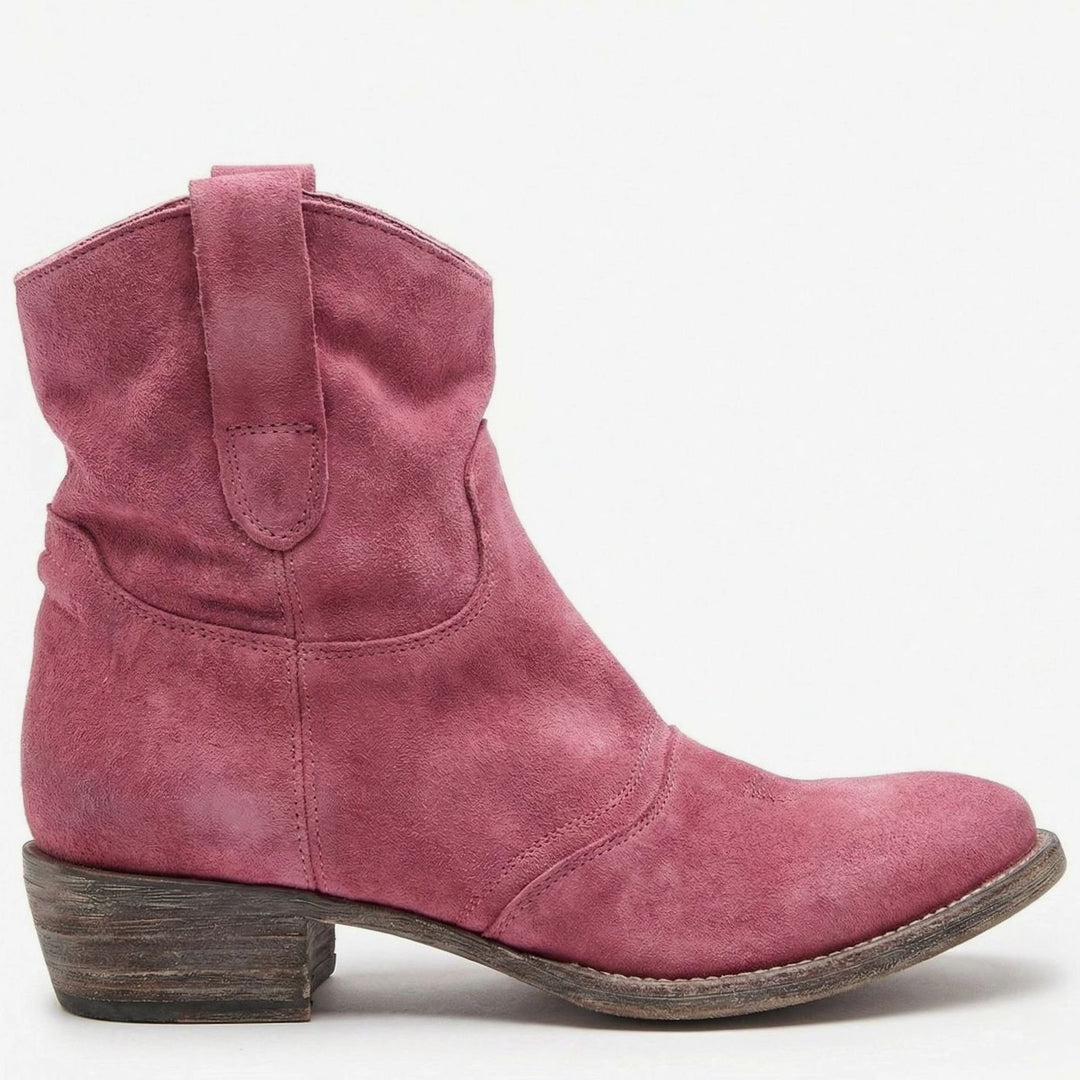 Women's Suede Western Ankle Cowboy Boots Side-Zip - Pink