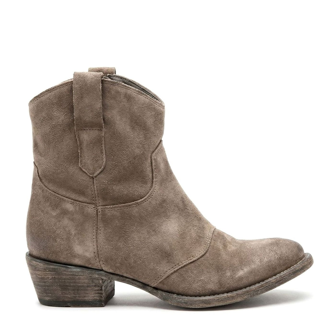 Women's Suede Western Ankle Cowboy Boots Side-Zip - Light Brown