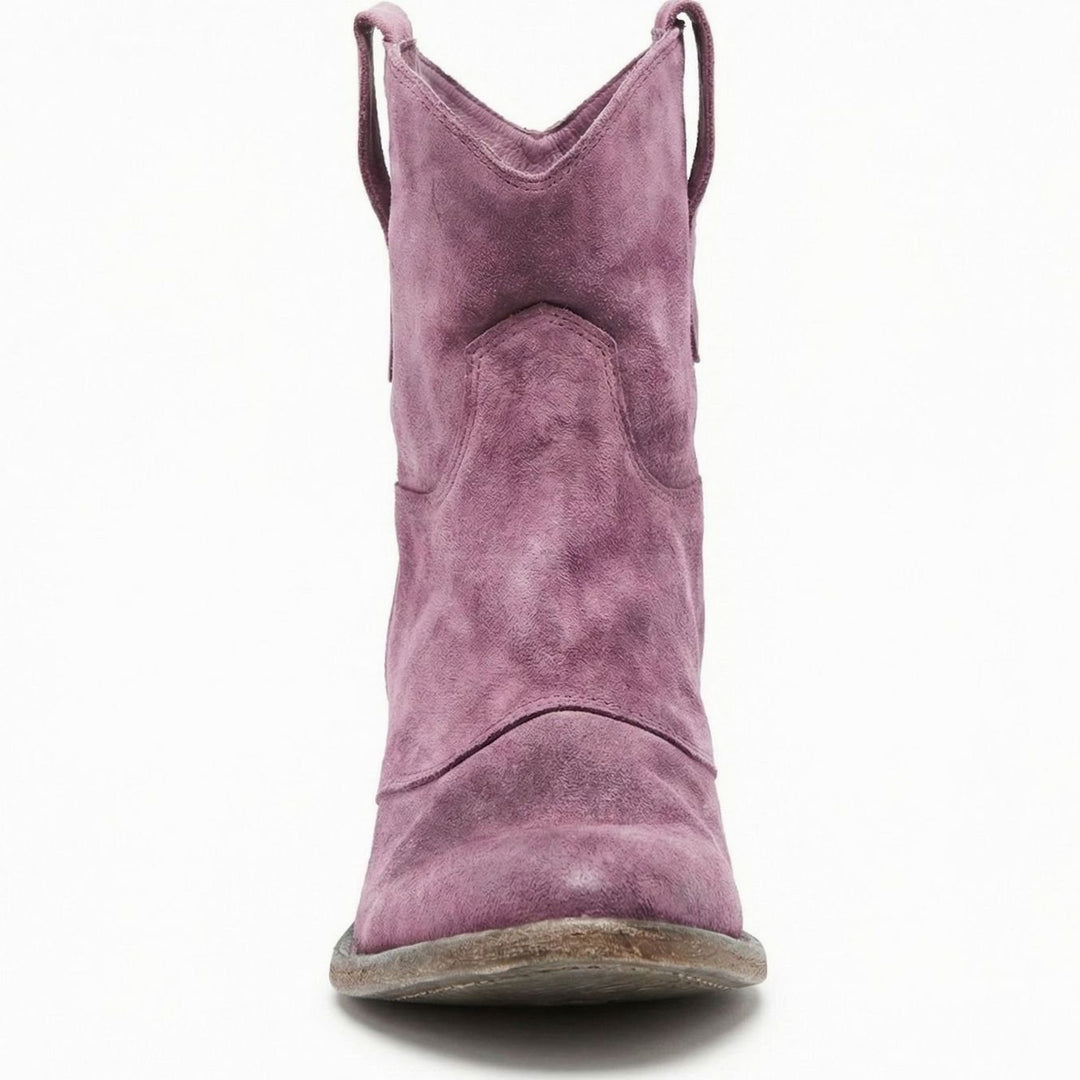 Women's Suede Western Ankle Cowboy Boots Side-Zip