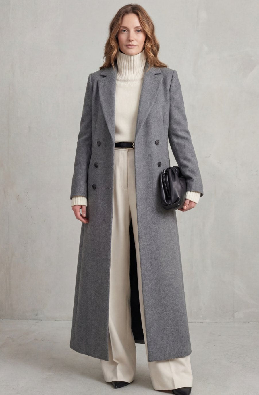 Women's Tailored Double-Breasted Long Wool Overcoat