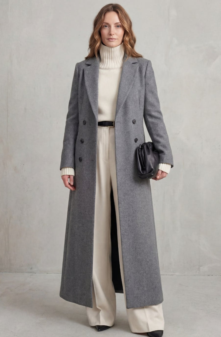 Women's Tailored Double-Breasted Long Wool Overcoat