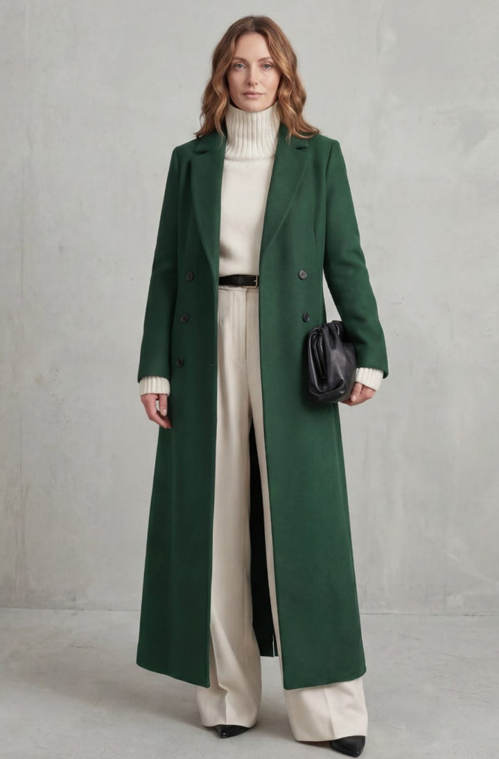 Women's Tailored Double-Breasted Long Wool Overcoat