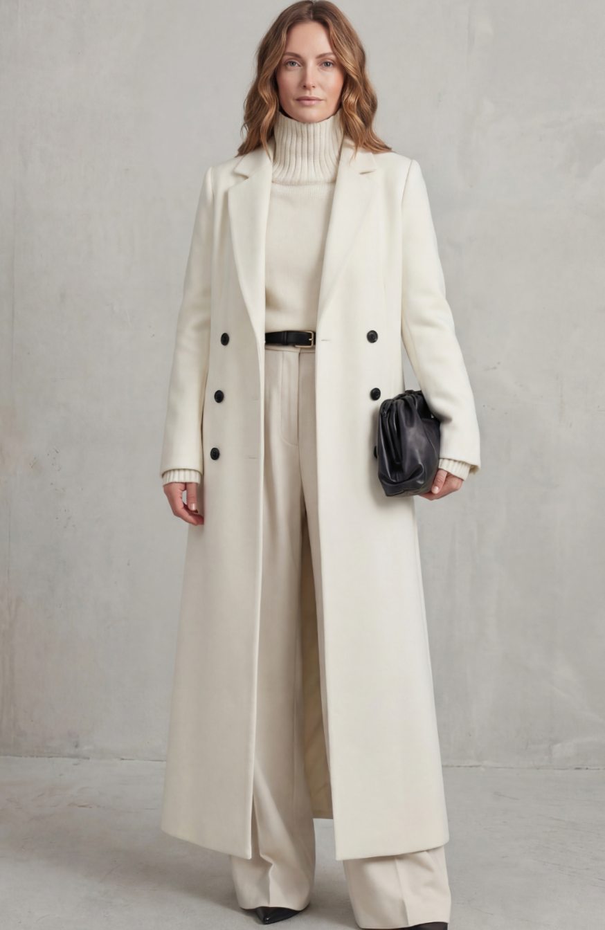 Women's Tailored Double-Breasted Long Wool Overcoat