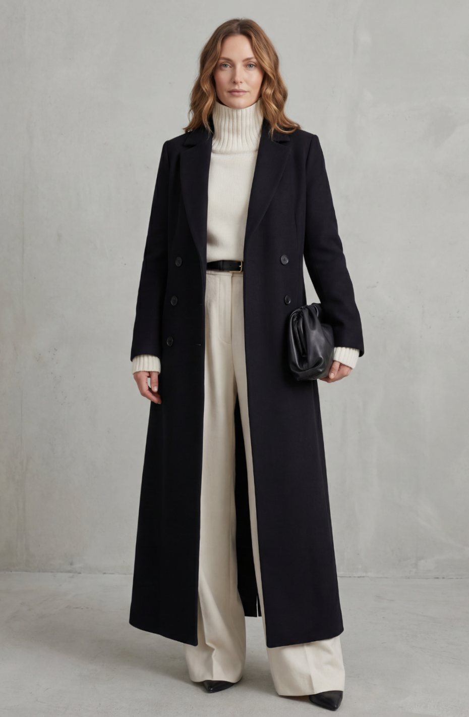 Women's Tailored Double-Breasted Long Wool Overcoat