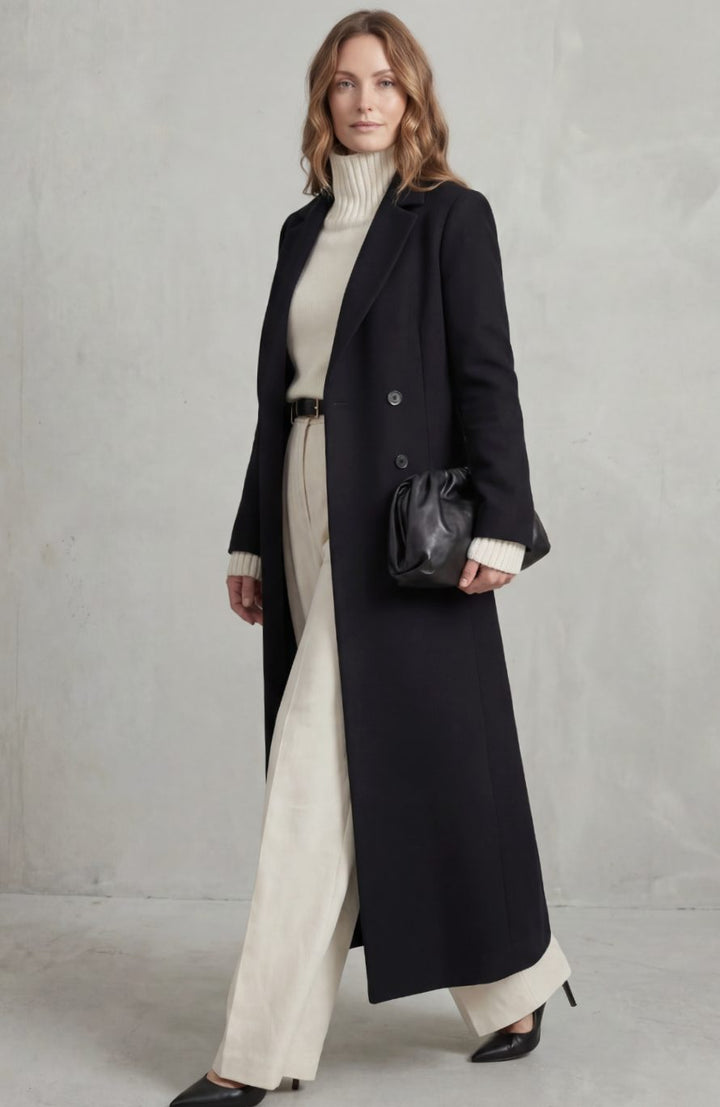 Women's Tailored Double-Breasted Long Wool Overcoat