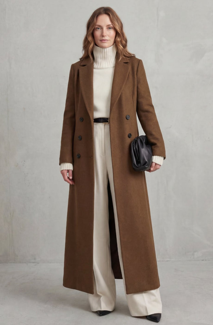 Women's Tailored Double-Breasted Long Wool Overcoat