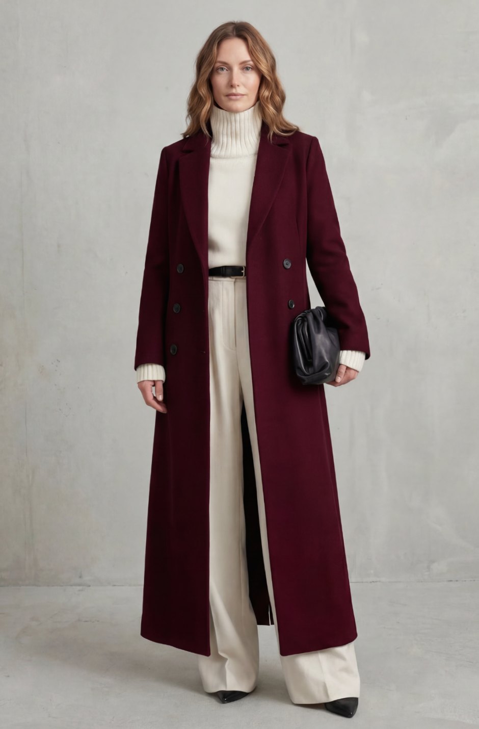 Women's Tailored Double-Breasted Long Wool Overcoat