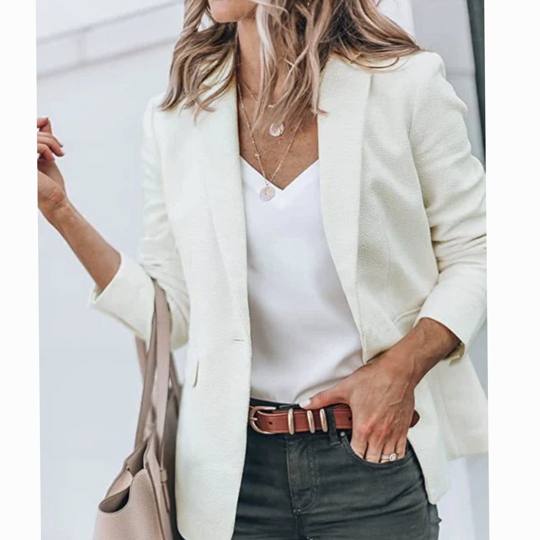 Women's Tailored Lapel-Collar Long-Sleeve Blazer - White