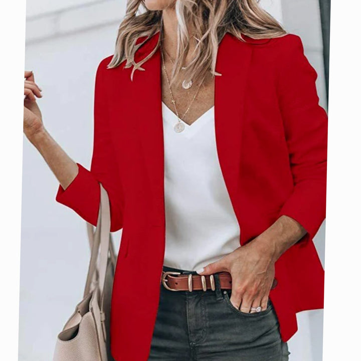 Women's Tailored Lapel-Collar Long-Sleeve Blazer - Red